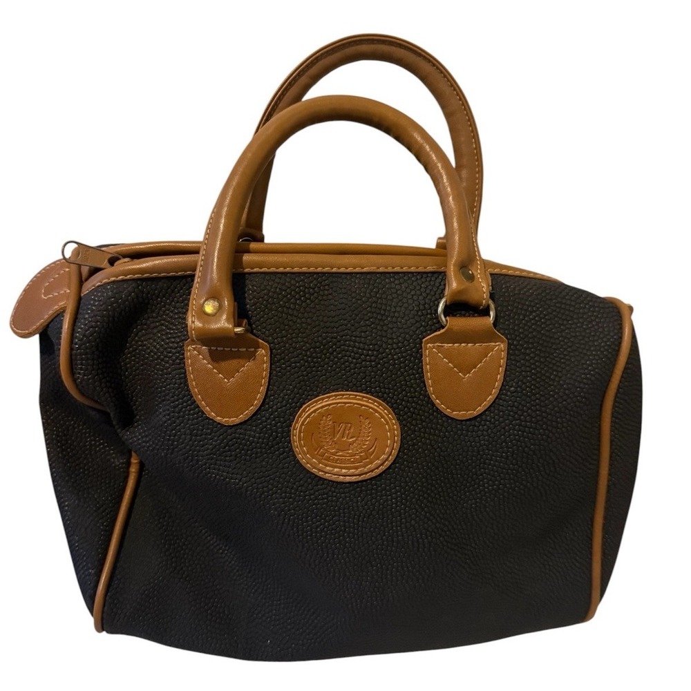 Bag Bazaar Black Brown Satchel Top Handle Zip Inner Pockets Pebble Leather Vtg